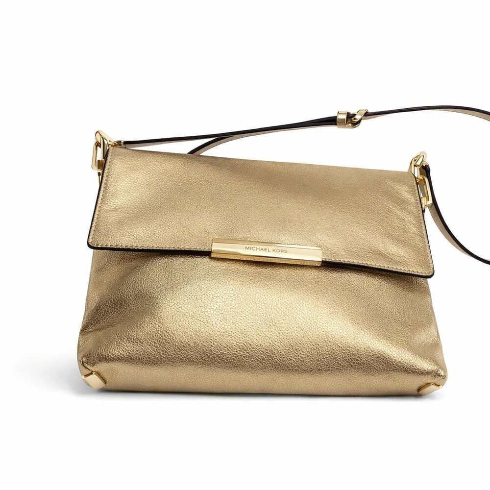 MK Gold LANA Small Clutch Leather Shoulder Bag NWT